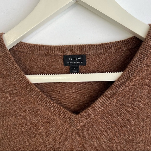 J.Crew 100% Cashmere V-Neck Sweater Soft Classic Luxury Knit Pullover Sz L Brown - Picture 4 of 12